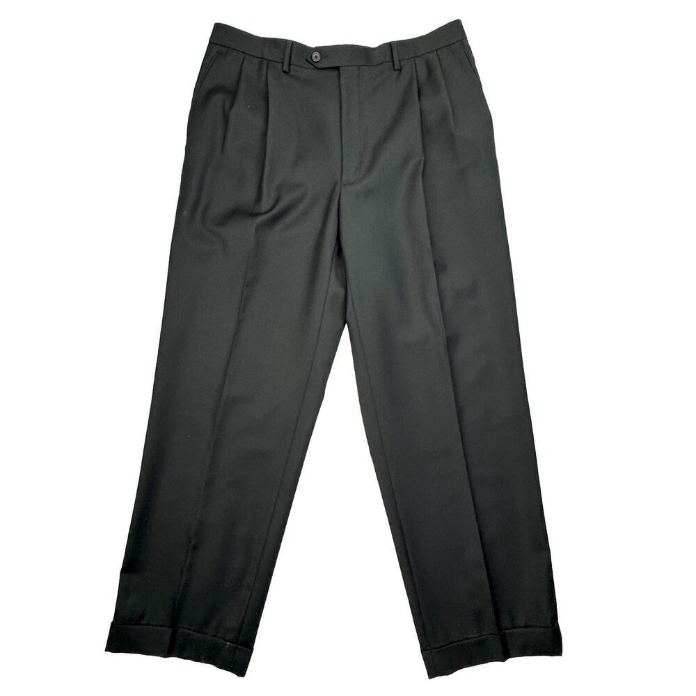 Santorelli Dress Pants Mens 36 Black Virgin Wool Pleated Made in Italy